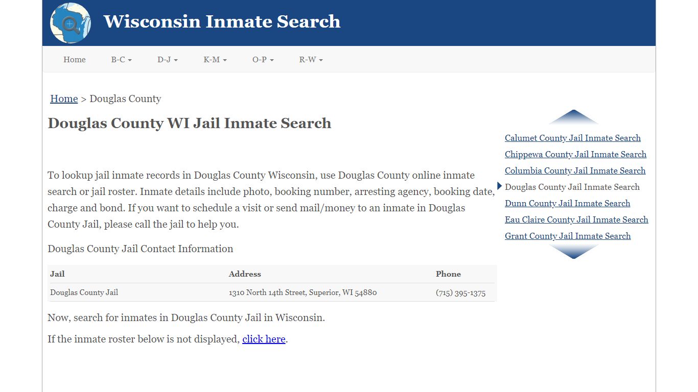 Douglas County WI Jail Inmate Search